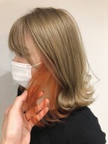 テラスヘア 新潟駅南(TERRACE hair)&nbsp;柔らかミルクティーベージュとインナーオレンジ(ブリーチあり)