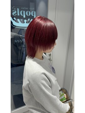 ポプルス(popls) 赤髪/赤髪ウルフ/ハイトーンウルフ/ワインレッド/ボルドーカラー