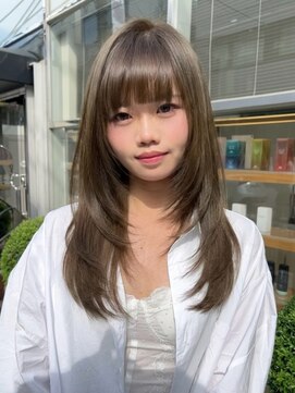 ピークアブー ワン(PEEK-A-BOO ONE) 顔まわりレイヤーミディアムレイヤーオリーブベージュシースルー