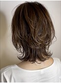 外ハネウルフスタイル/レイヤーボブ/くびれミディアム/大人女性