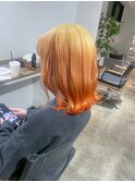 裾カラーオレンジ/エンドカラー/ケアブリーチ抜きっぱなしカラー
