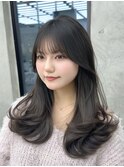 美髪カールピンクブラウン韓国レイヤーロングセミディ顔周り前髪