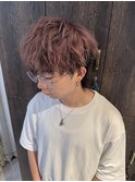 20代メンズ◎ブリーチ濃いめピンクベージュ無造作マッシュ　池袋