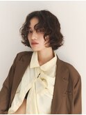 大人ボブ　パーマ　ふんわりミディアム　レイヤー　小顔ヘア