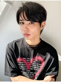 毛流れセンターパート無造作パーマツーブロック刈り上げ