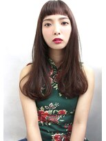 ラエティス(Laetus)&nbsp;オン眉ワイドバング×ボルドーアッシュ×縮毛矯正で個性的ロング