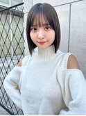 ぱつっとボブ/ストンボブ/透明感暗髪ブルーグレージュ