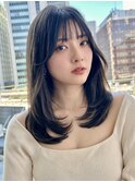 ミディアムレイヤーカットワンカールぱっつん前髪RI-30