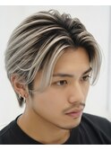 バレイヤージュハイライトホワイトカラー白髪ぼかしメンズサロン