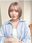 おくれ毛ボブショートミディアムハイトーン前髪カット_F21056