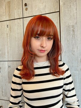 外国人風カラーアプリコットオレンジ×ベージュインナーカラー