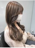 韓国風くびれヘアロング☆メルティカラーベージュ流れる顔まわり