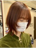 △ブリーチなし韓国風オレンジブラウン暖色系カラーウルフカット