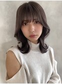 斜めバングくびレイヤーミディアムワンカール×ショコラベージュ