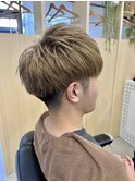 ワンブリーチ ハイトーンベージュ メンズ ショートマッシュ