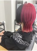 ビビッドレッドブラックカラー似合わせカット韓国レイヤー