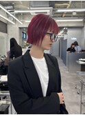 チェリーレッドと切りっぱなしボブ　ふじゆー