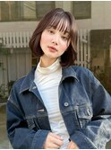 顎下韓国ボブ前髪あり小顔顔まわりレイヤーカット暗髪グレージュ