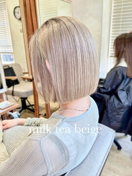 ヌフ(neuf) ケアブリーチ×ミルクティーベージュボブ【池袋/イメチェン】