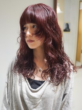 ニール 名古屋 伏見 丸の内(NEELU) コテ巻きパーマ×ボルドーカラー×顔周りレイヤー