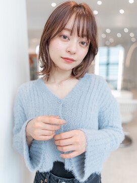 大人かわいい前髪セシルカットココアブラウンフリンジウェーブ