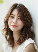 オリーブベージュ　ウルフカット　小顔カット　顔周りカット