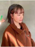 ミニボブインナーカラーぱっつんピンクカラーぱつっと外ハネボブ