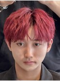 韓国ヘアセンターパートチェリーレッド赤髪ブリーチカラー