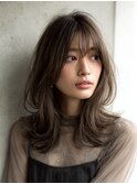 ハッシュカットバタフライカットダークブラウンカーテンバング