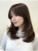 レイヤーカット/セミロング/10トーンベージュ