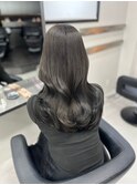 11843黒髪グレーアッシュ韓国風巻き姫カットレイヤーワンカール