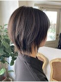 透け感くびれレイヤーボブウルフショートボブ暗髪クールショート