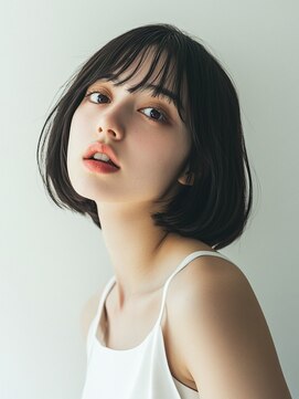 アンニュイな魅力☆黒髪×束感シースルーの大人ミニボブ