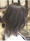 エアリーミディ/ショートパーマ/黒髪/ホワイトアッシュ