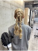 ヘアセット/ポニーツイン編みおろし/パーティーヘア/小顔/学割