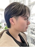 韓国メンズホワイトシースルーマッシュアッシュグレージュカラー