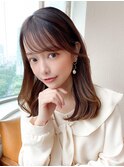 シャギーレイヤーロング韓国ワンホンヘアシースルーぱっつん前髪