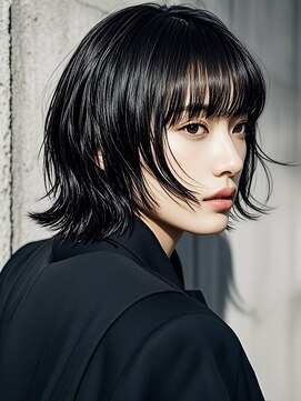 エイチ ウルフカット 大阪梅田(811) 外ハネボブ40代タッセルボブグラデーションカラーヘアカラー