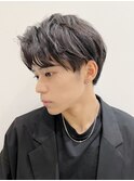 メンズショートヘアアップバング無造作パーマ丸顔絶壁K20240411