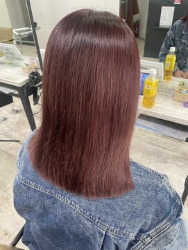 アジールヘア 所沢プロペ通り店(agir hair) セミディワンカール切りっぱなしボブシアーカラーレッド所沢練馬