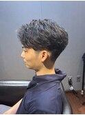 ビジネスツーブロックショート ニュアンスパーマ かきあげバング