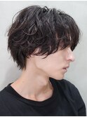 難波シャドウパーマメンズマッシュウルフカット波巻きパーマ色気