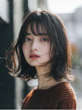 ムウ 難波(MOU) こなれミディボブルフ黒髪ネビージュ小顔ワンレン20代30代40代