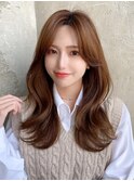 シャギーレイヤー韓国ワンホンヘアシースルーぱっつん前髪