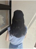 髪質改善　黒髪レイヤーカットロング　美髪　ウェーブアレンジ