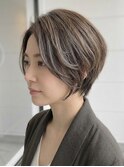 40代50代◎ハイライト白髪ぼかし前下がりショートグレージュ