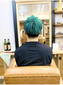 メンズショート　刈り上げショート　アクアグリーン　派手髪