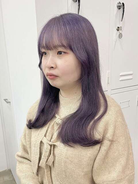 パープル/ロングヘアツヤ髪スタイルハイトーンカラー韓国ヘア