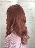 コーラルピンクベージュ小顔カットワンレンケアブリーチ所沢韓国