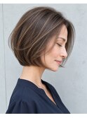 【40代50代】大人ショートボブ／前髪なし／白髪ぼかし／髪質改善